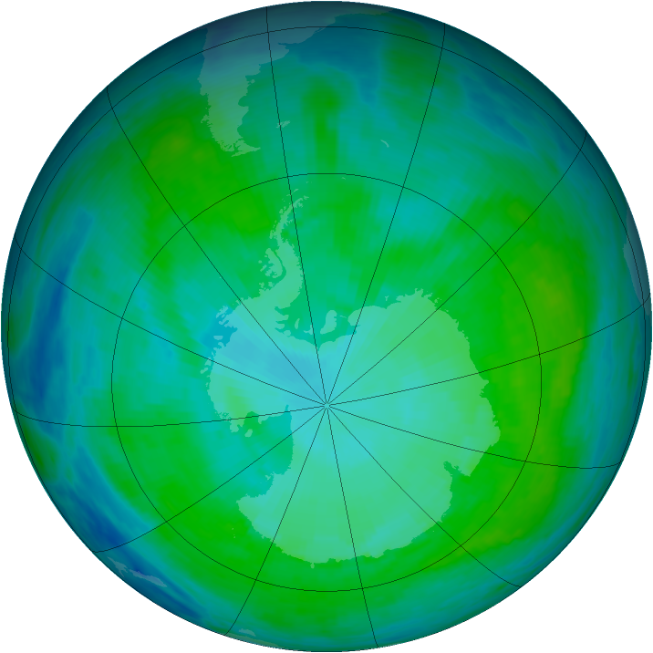 Antarctic ozone map for 06 January 1991